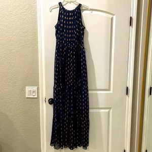 Blue and gold halter dress